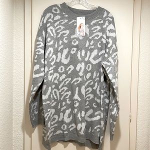 Grey and white leopard sweater dress.